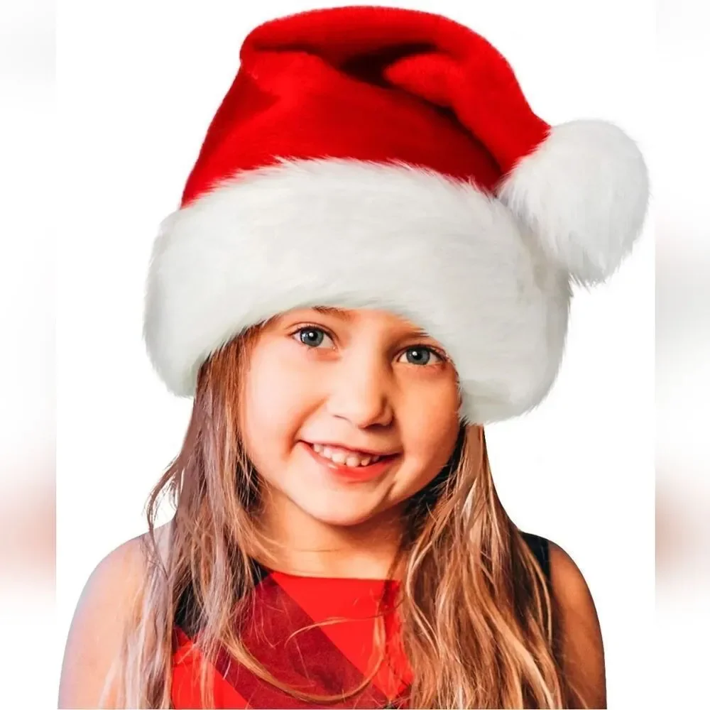 Red Velvet Classic Santa Claus Hat For Xmas Party,Christmas Hat For Children